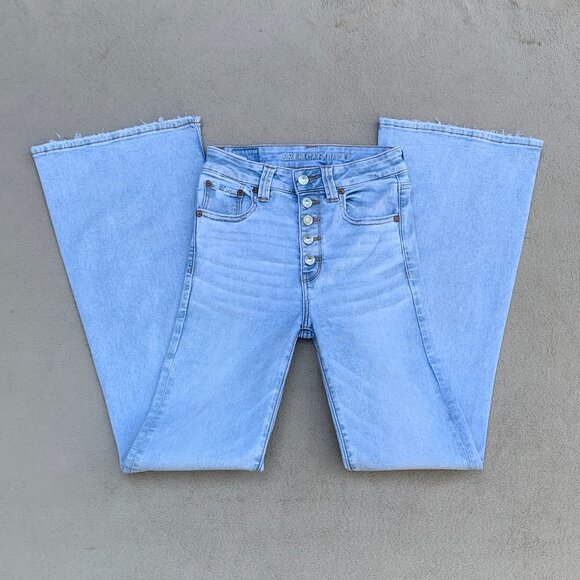 American Eagle Next Level Stretch Button Fly Super Hi-Rise Flare Jeans Sz2 - Picture 4 of 15